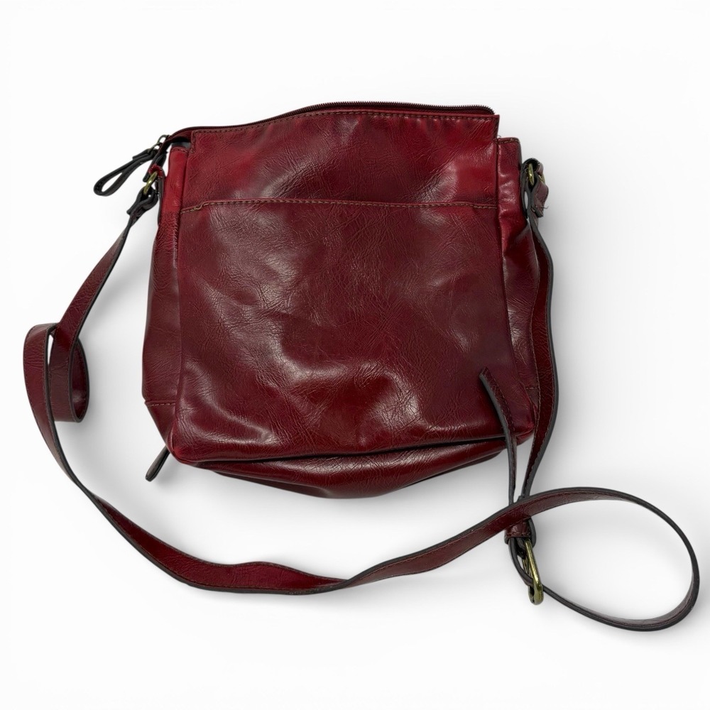 RELIC Maroon Burgundy Faux Leather Crossbody Shoulder Bag Adjustable Strap